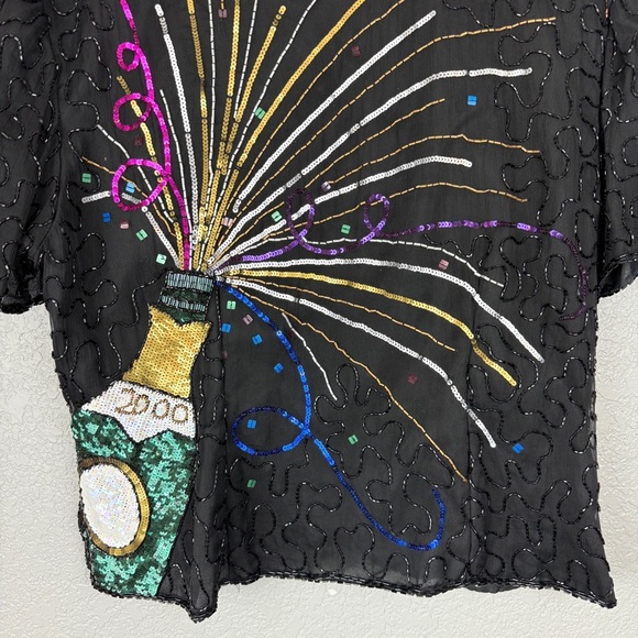 Y2K Vintage 2000 Champagne Pop Sequin Beaded Top - Millennium, Party, NYE - Picture 4 of 10
